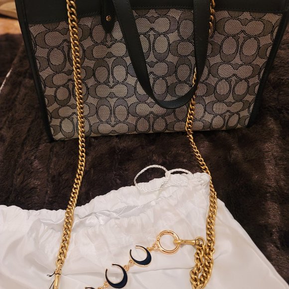 Coach denim look tote with coach chain. Includes chain extender - Picture 3 of 13